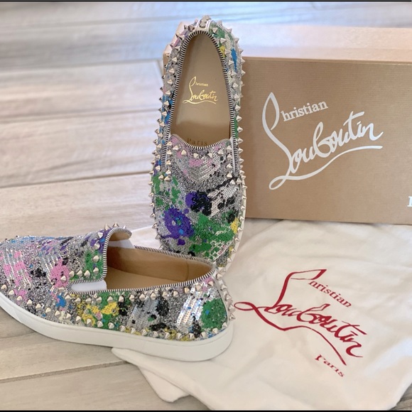 Christian Louboutin Blue Silver Sneakers Urban Style - Picture 2 of 15